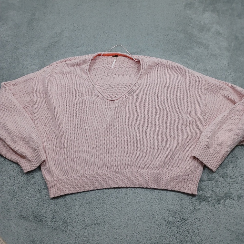 Free People Sweater Womens Large Pink Knit Oversized Boho Pullover - Picture 1 of 8